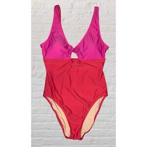 J Crew One Piece Color Block Swimsuit Womens LG Pink Tie Front Slimming Vacation